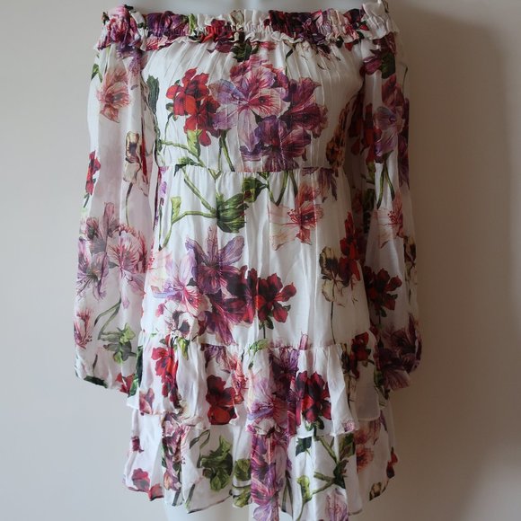 INTERMIX FLORAL RUFFLED OFF-THE-SHOULDER DRESS S* - Picture 3 of 8
